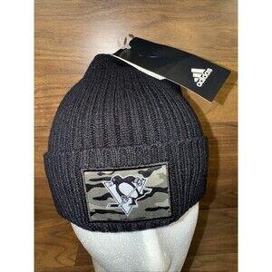 ADIDAS NHL Pittsburgh Penguins Black Cuffed Beanie Cuffed Knit Hat Camo Logo